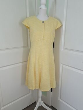 DKNY Soft Yellow Cap-Sleeve Fit & Flare Dress